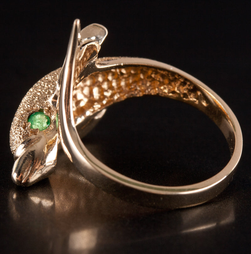 14k Yellow Gold Round Emerald Dolphin Style Ring .12ctw 4.38g