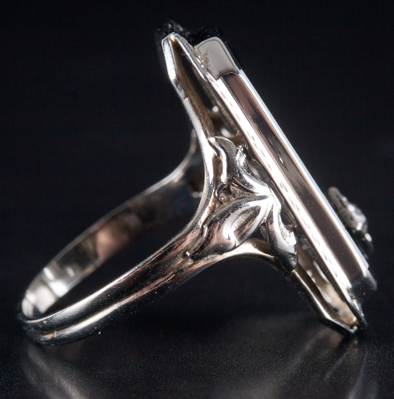 Vintage 1920's 18k White Gold Onyx Diamond Cocktail Style Ring .09ctw 3.95g