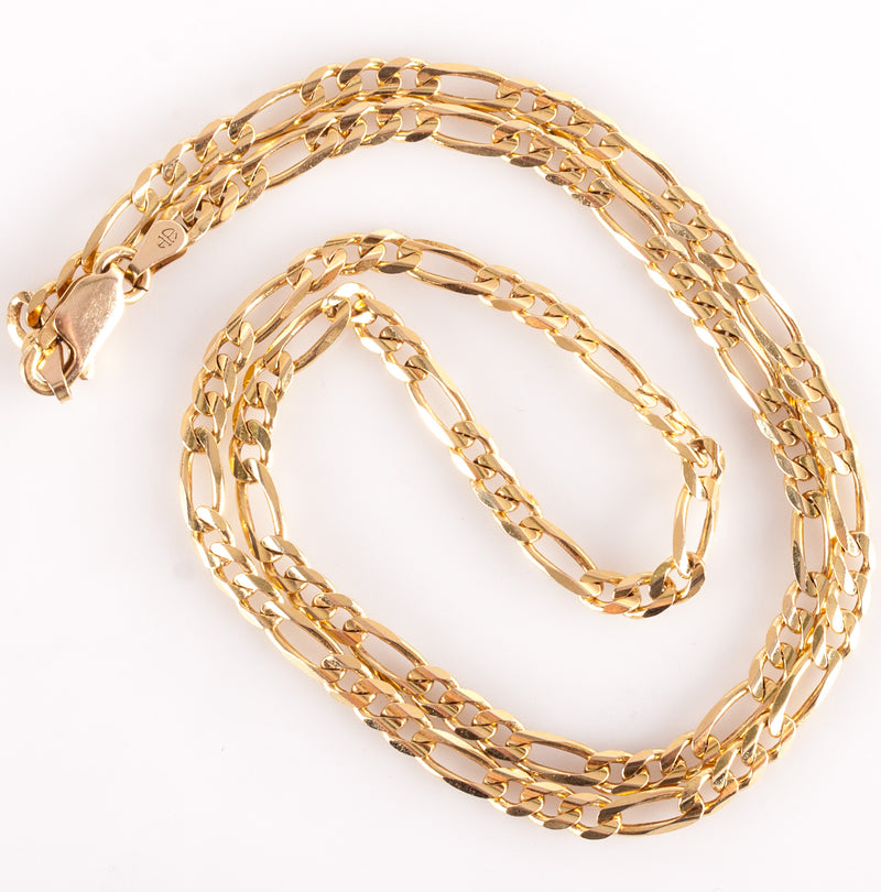 10k Yellow Gold Italian Figaro Style Solid Chain Necklace 10.45g 17.5" Length