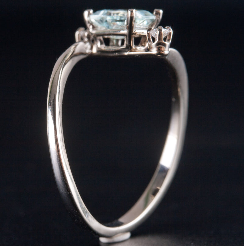 14k White Gold Aquamarine Solitaire Ring W/ Diamond Accents .54ctw 1.95g