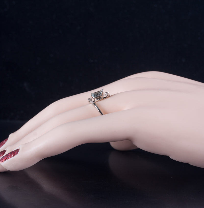 14k White Gold Aquamarine Solitaire Ring W/ Diamond Accents .54ctw 1.95g