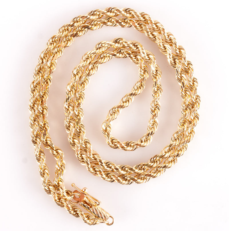 14k Yellow Gold Rope Style Chain Necklace 14.18g 18" Length 2.9mm Width