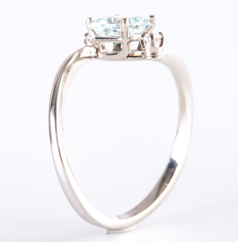 14k White Gold Aquamarine Solitaire Ring W/ Diamond Accents .54ctw 1.95g