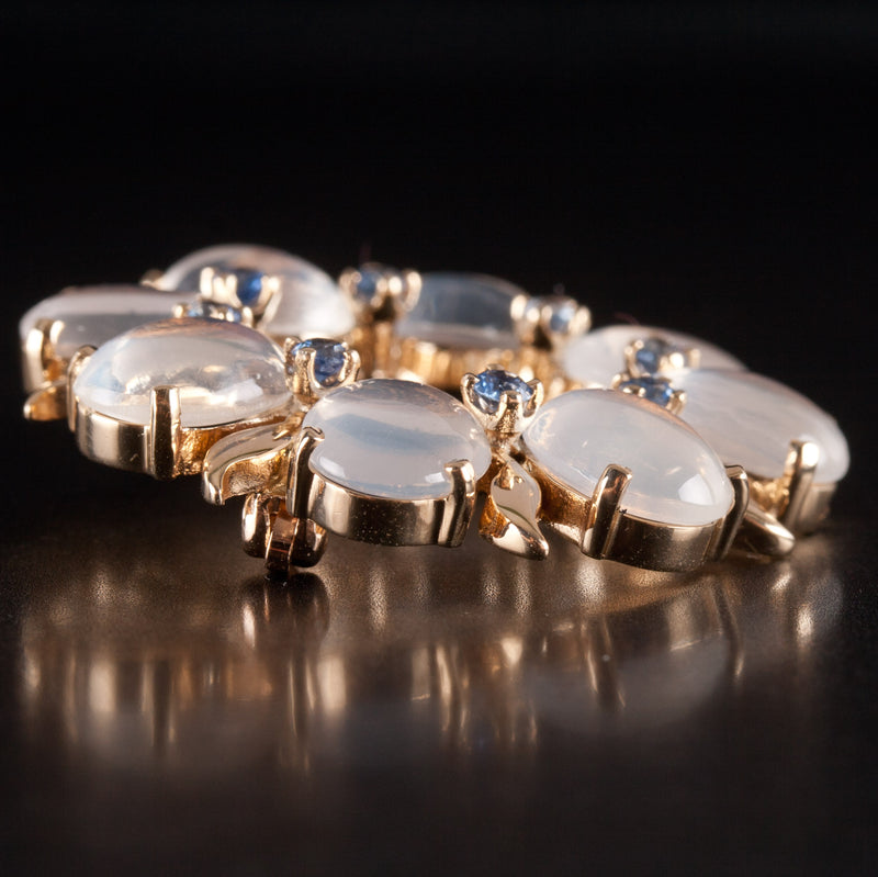 14k Yellow Gold Oval Cabochon Moonstone Sapphire Brooch Pin 12.48ctw 8.68g