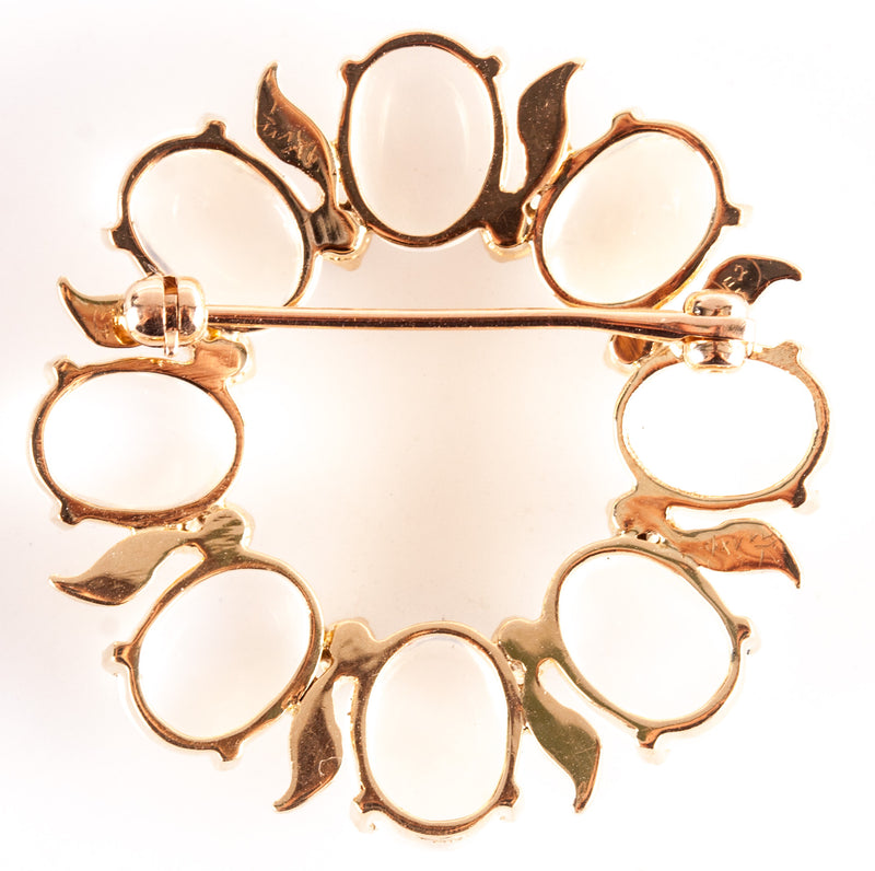 14k Yellow Gold Oval Cabochon Moonstone Sapphire Brooch Pin 12.48ctw 8.68g