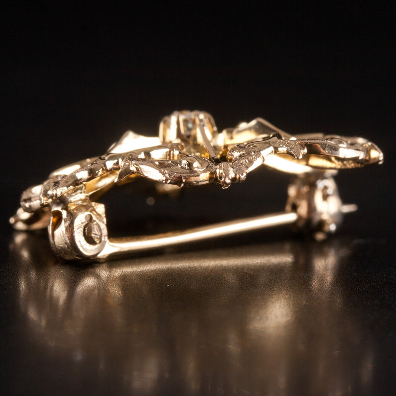 10k Yellow Gold Old Mine Round H SI1 Diamond Floral Style Brooch .06ctw 2.84g
