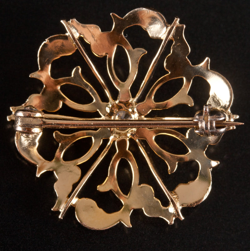 10k Yellow Gold Old Mine Round H SI1 Diamond Floral Style Brooch .06ctw 2.84g