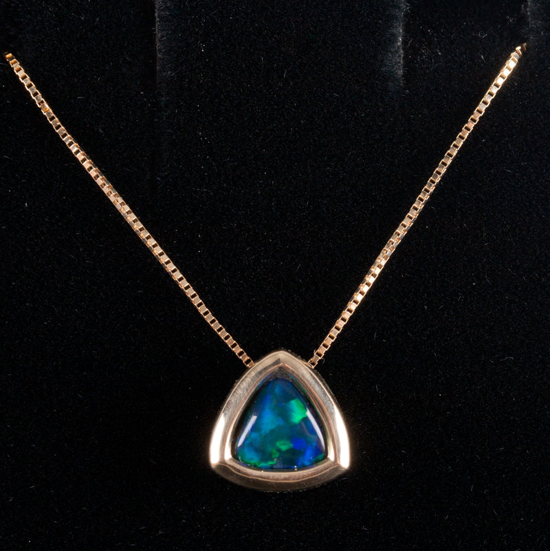 14k / 10k Yellow Gold Trillion Cabochon Opal Necklace W/ 18" Chain .59ct 2.15g
