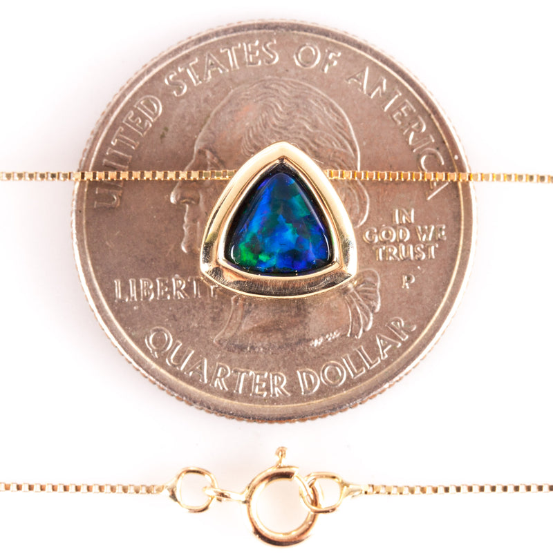 14k / 10k Yellow Gold Trillion Cabochon Opal Necklace W/ 18" Chain .59ct 2.15g