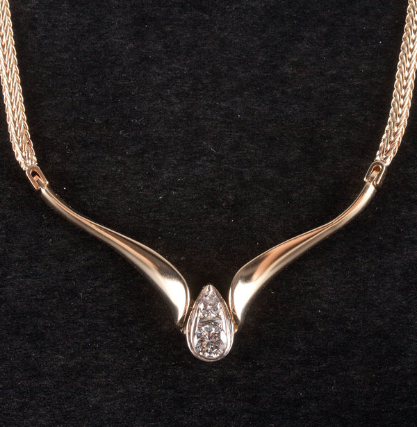 14k Yellow White Gold Round G - H SI2 Diamond Necklace W/ 16" Chain .55ctw 13.3g