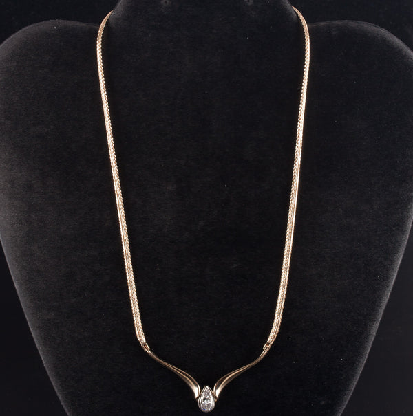 14k Yellow White Gold Round G - H SI2 Diamond Necklace W/ 16" Chain .55ctw 13.3g