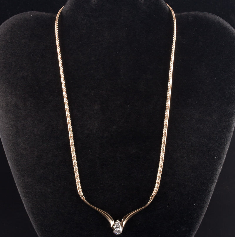 14k Yellow White Gold Round G - H SI2 Diamond Necklace W/ 16" Chain .55ctw 13.3g