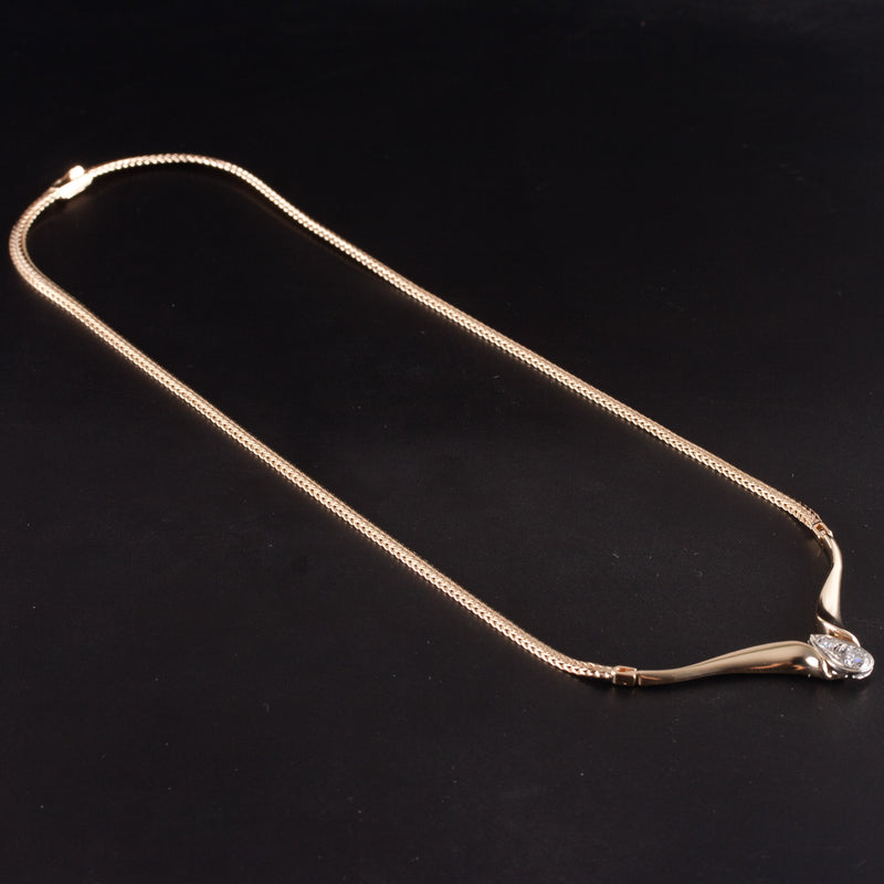 14k Yellow White Gold Round G - H SI2 Diamond Necklace W/ 16" Chain .55ctw 13.3g