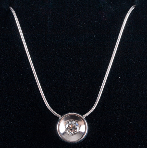 14k White Gold Round H I1 Diamond Solitaire Necklace W/ 18" Chain .25ct 3.52g