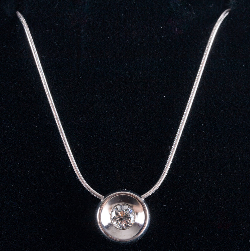 14k White Gold Round H I1 Diamond Solitaire Necklace W/ 18" Chain .25ct 3.52g
