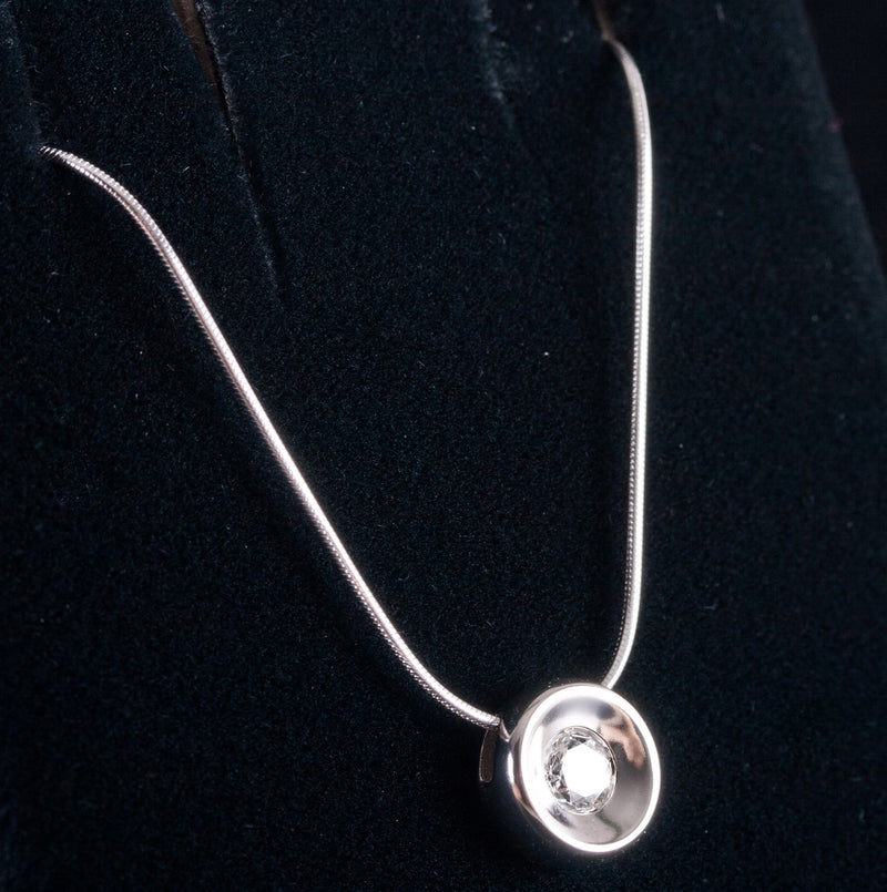 14k White Gold Round H I1 Diamond Solitaire Necklace W/ 18" Chain .25ct 3.52g