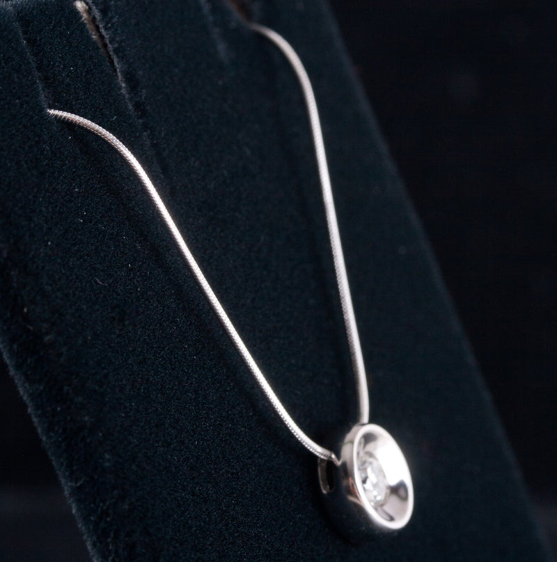 14k White Gold Round H I1 Diamond Solitaire Necklace W/ 18" Chain .25ct 3.52g