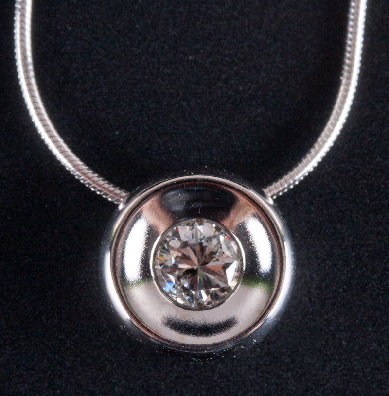 14k White Gold Round H I1 Diamond Solitaire Necklace W/ 18" Chain .25ct 3.52g