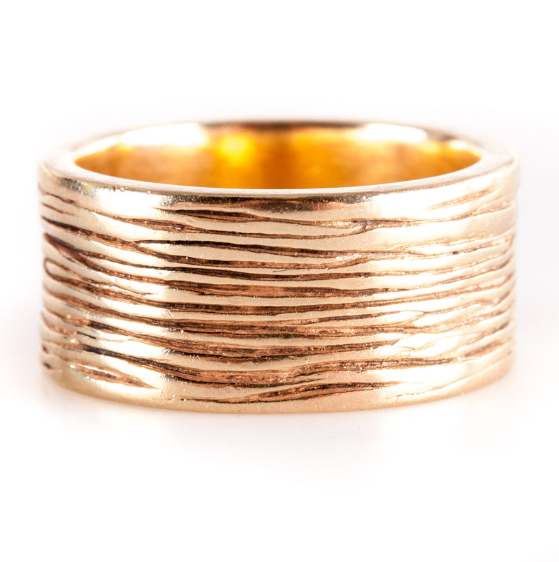 14k Yellow Gold Etched / Bark Wide Style Wedding Anniversary Band Ring 10.15g