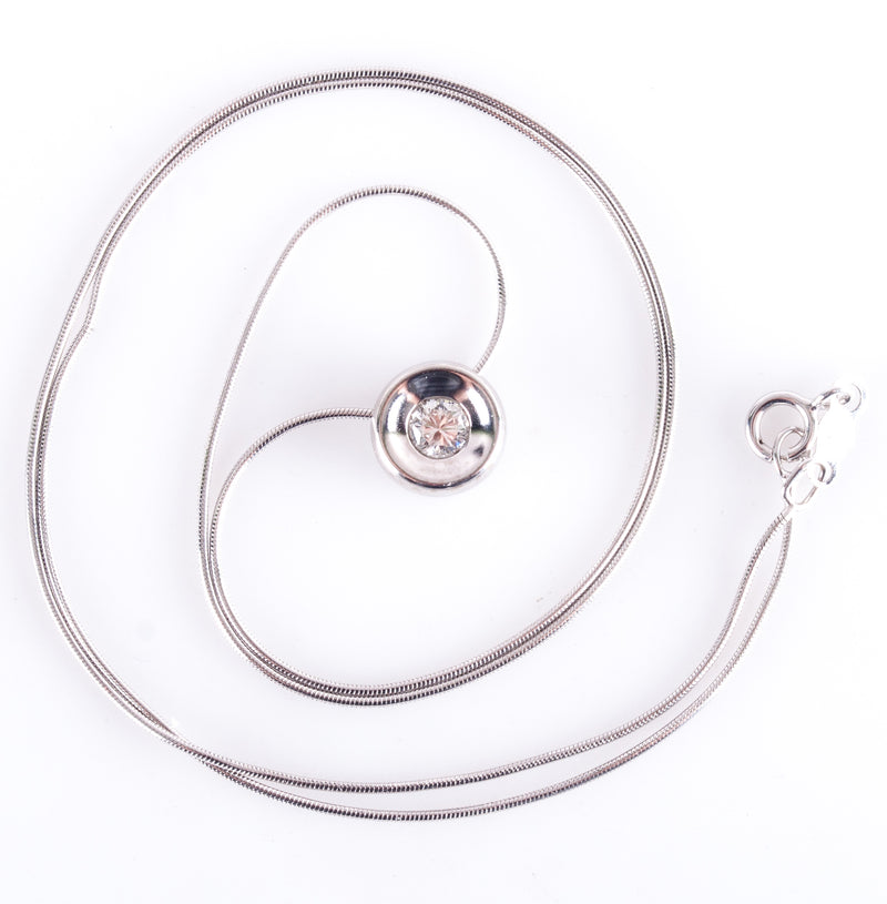 14k White Gold Round H I1 Diamond Solitaire Necklace W/ 18" Chain .25ct 3.52g