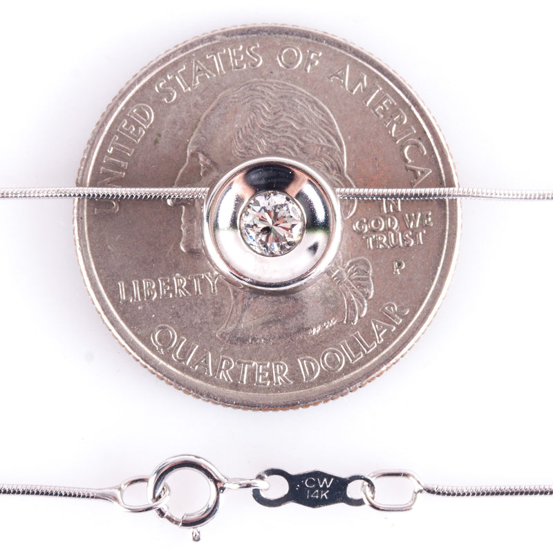 14k White Gold Round H I1 Diamond Solitaire Necklace W/ 18" Chain .25ct 3.52g