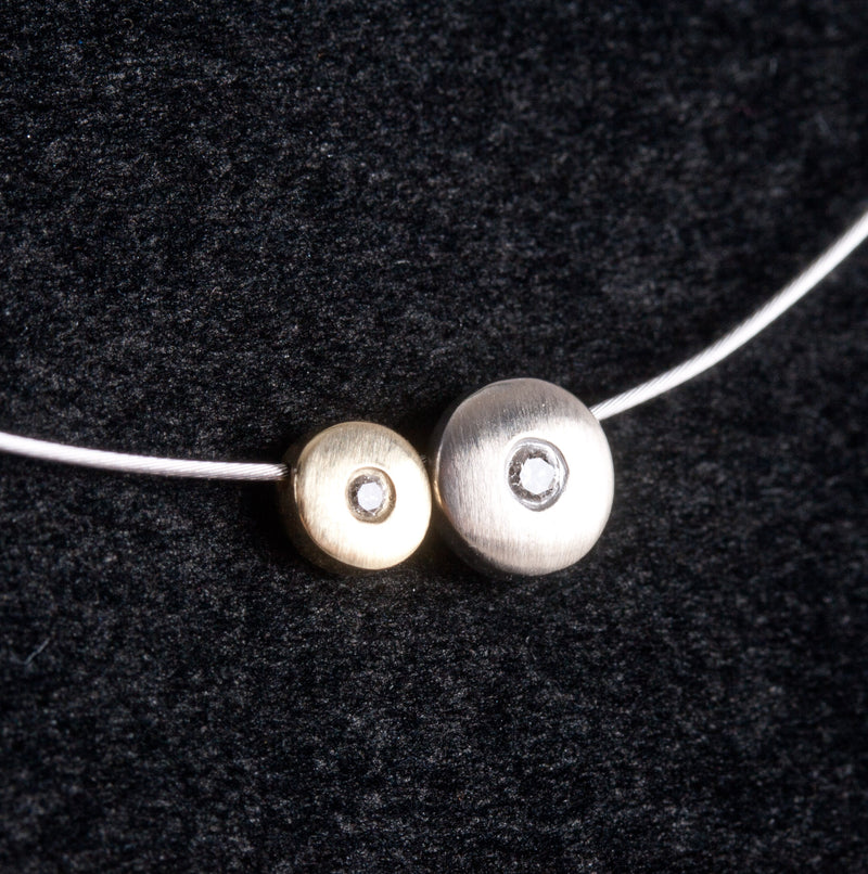 14k White Yellow Gold G - H SI1 Diamond Necklace W/ 16" Wire Chain .03ctw 1.89g