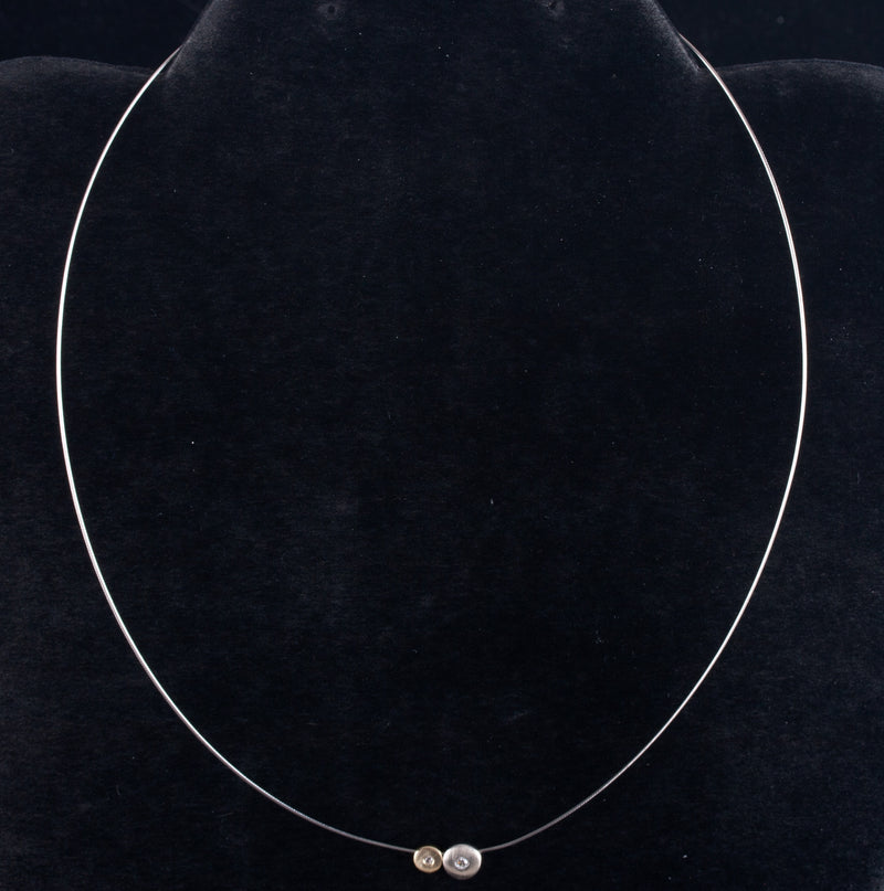 14k White Yellow Gold G - H SI1 Diamond Necklace W/ 16" Wire Chain .03ctw 1.89g