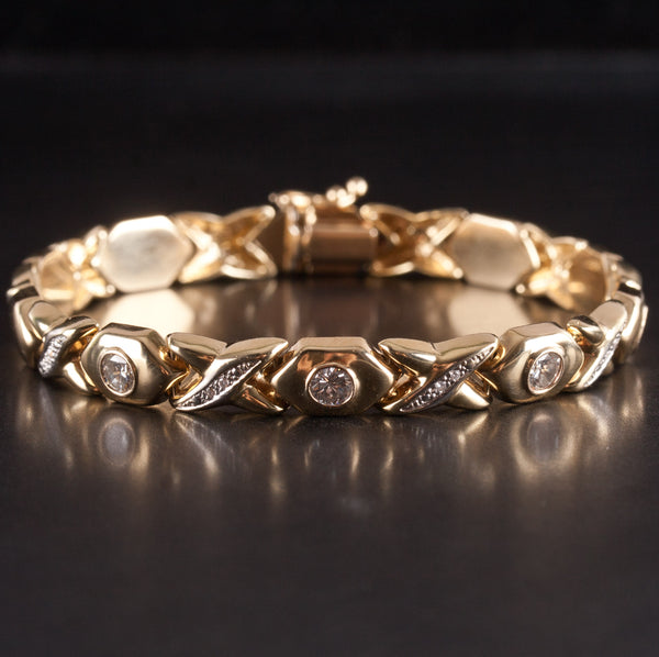 14k Yellow Gold Round G-H SI1-SI2 Diamond Tennis Bracelet 1.0ctw 7.25" Length