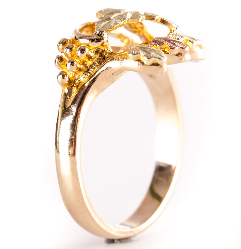 10k Black Hills Gold Tri-Color Floral Leaf Style Ring 2.95g