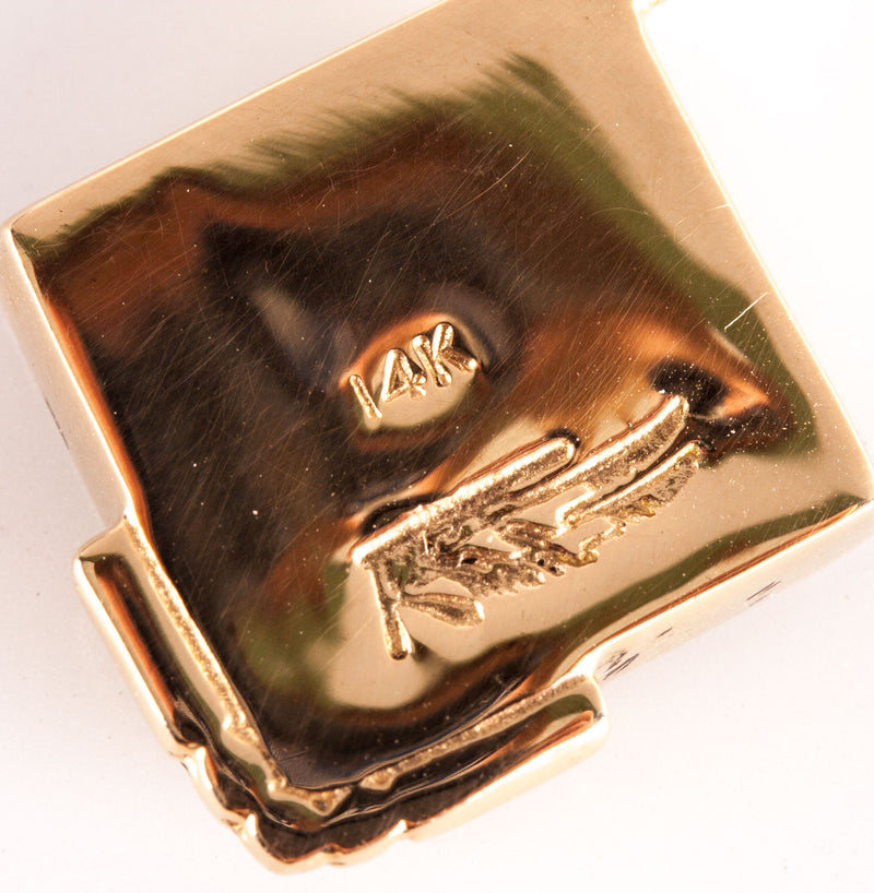 14k Yellow Gold Knifewing Segura Opal Onyx Coral Pendant 5.52g 36.4mm x 18.7mm