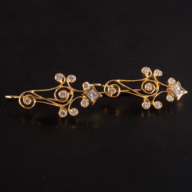 20k Yellow Gold Princess Round Diamond Milgrain Dangle Earrings .62ctw 6.08g