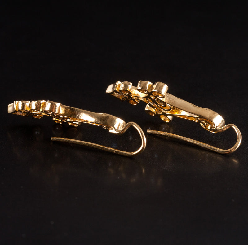 20k Yellow Gold Princess Round Diamond Milgrain Dangle Earrings .62ctw 6.08g