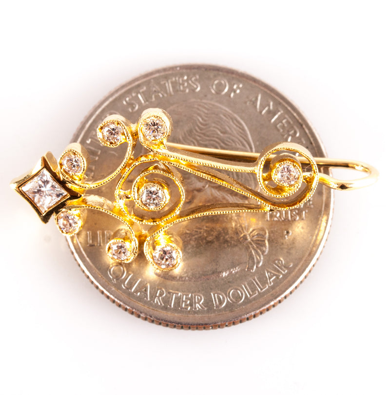 20k Yellow Gold Princess Round Diamond Milgrain Dangle Earrings .62ctw 6.08g