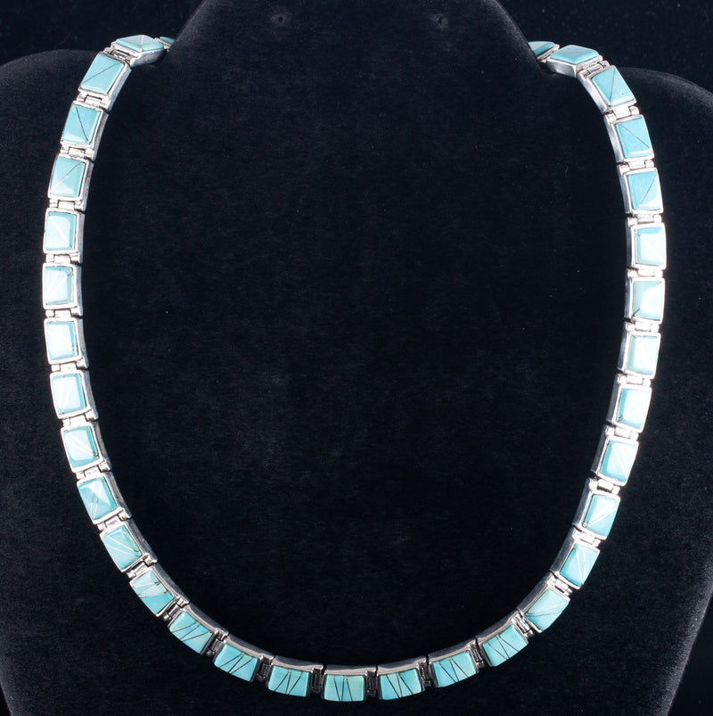 Calvin Begay Sterling Silver Inlay Turquoise Necklace Bracelet Ring Earring Set