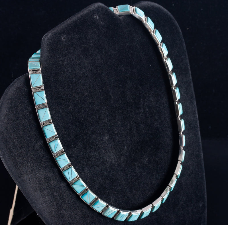 Calvin Begay Sterling Silver Inlay Turquoise Necklace Bracelet Ring Earring Set