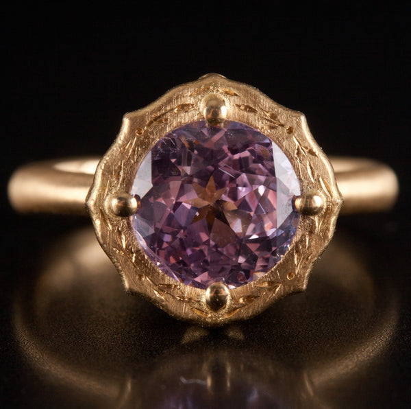 18k Yellow Gold Pink AA Sapphire Solitaire Brush Finish Ring 2.10ct 4.51g