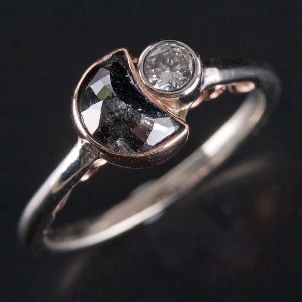 14k White Rose Gold Salt & Pepper Diamond Engagement Ring 1.36ctw 3.10g