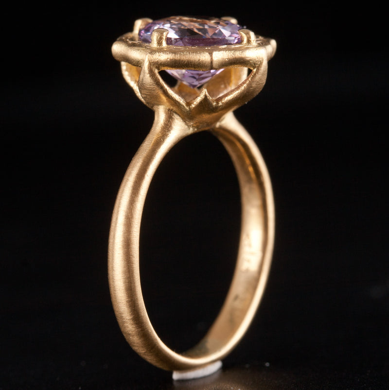18k Yellow Gold Pink AA Sapphire Solitaire Brush Finish Ring 2.10ct 4.51g
