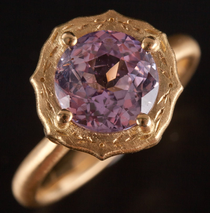 18k Yellow Gold Pink AA Sapphire Solitaire Brush Finish Ring 2.10ct 4.51g
