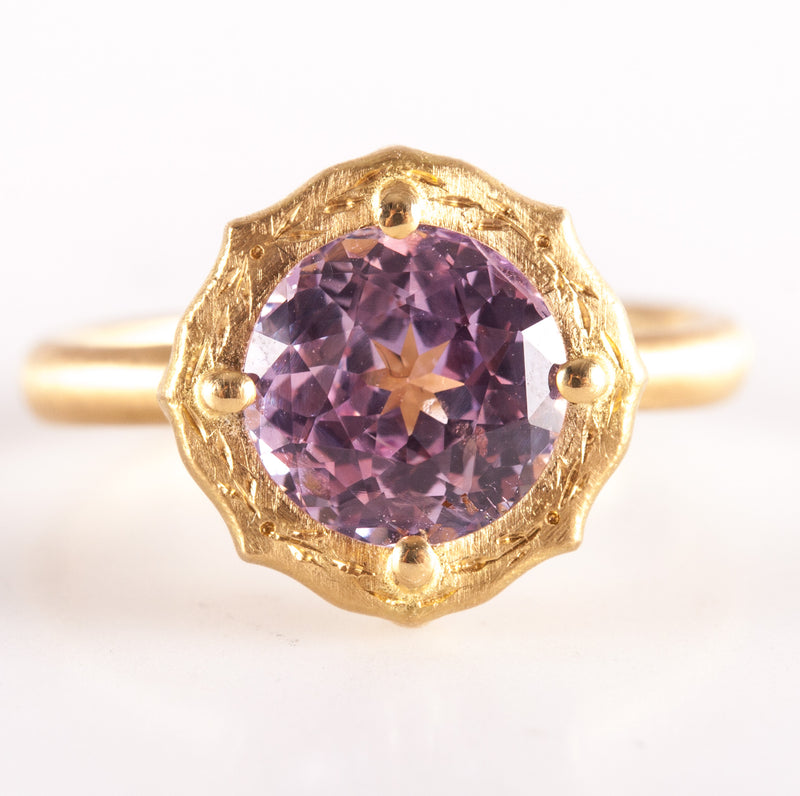 18k Yellow Gold Pink AA Sapphire Solitaire Brush Finish Ring 2.10ct 4.51g