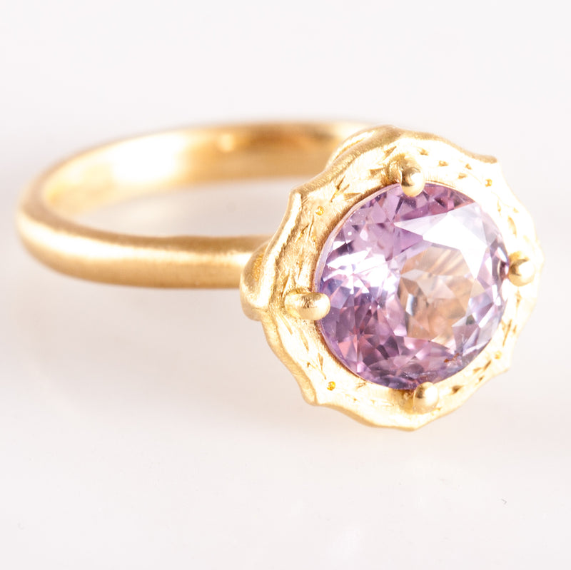 18k Yellow Gold Pink AA Sapphire Solitaire Brush Finish Ring 2.10ct 4.51g
