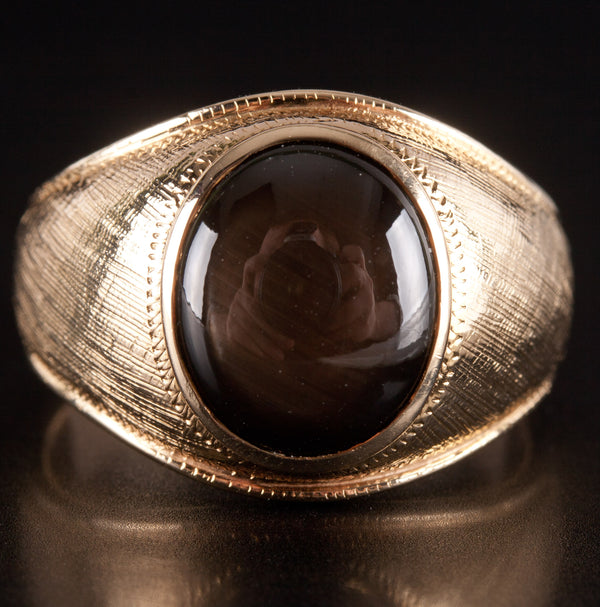 13k Yellow Gold Oval Cabochon AA Black Star Sapphire Ring 6.0ct 12.08g