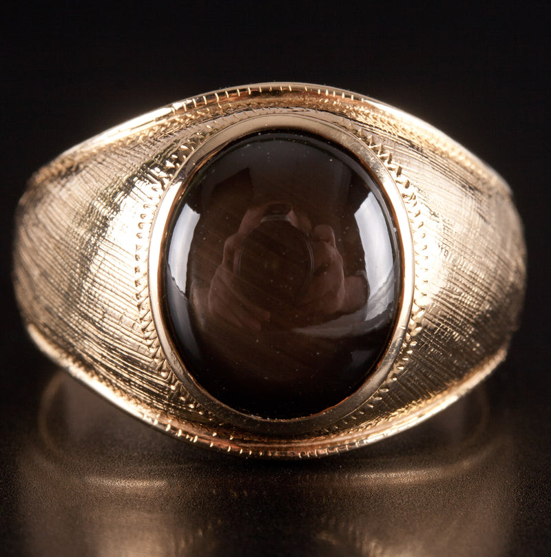 13k Yellow Gold Oval Cabochon AA Black Star Sapphire Ring 6.0ct 12.08g