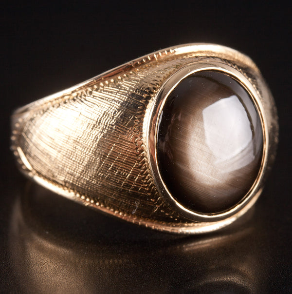 13k Yellow Gold Oval Cabochon AA Black Star Sapphire Ring 6.0ct 12.08g