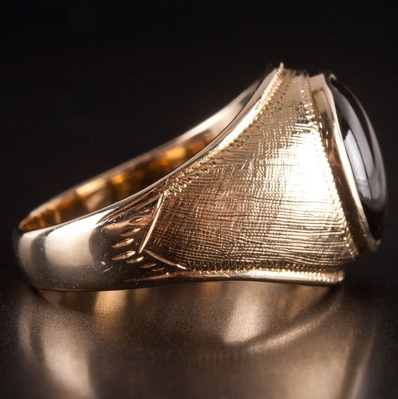 13k Yellow Gold Oval Cabochon AA Black Star Sapphire Ring 6.0ct 12.08g