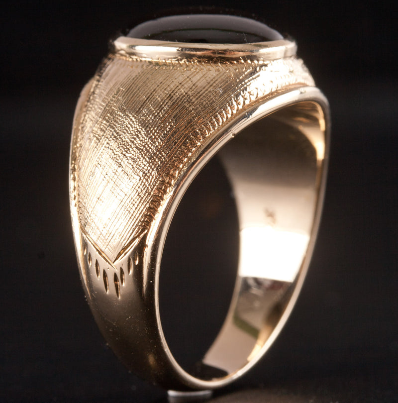 13k Yellow Gold Oval Cabochon AA Black Star Sapphire Ring 6.0ct 12.08g