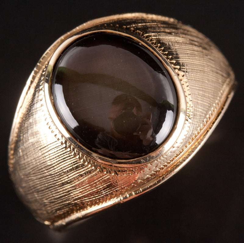 13k Yellow Gold Oval Cabochon AA Black Star Sapphire Ring 6.0ct 12.08g