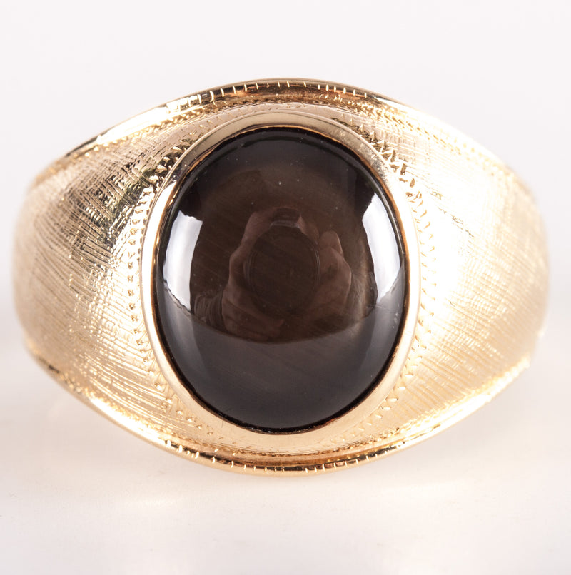 13k Yellow Gold Oval Cabochon AA Black Star Sapphire Ring 6.0ct 12.08g