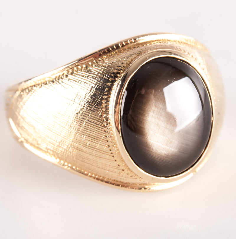 13k Yellow Gold Oval Cabochon AA Black Star Sapphire Ring 6.0ct 12.08g