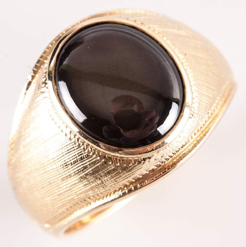 13k Yellow Gold Oval Cabochon AA Black Star Sapphire Ring 6.0ct 12.08g